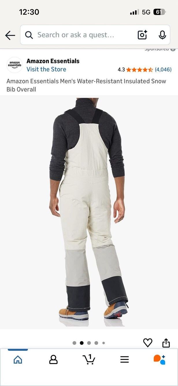 NEW Amazon Essentials Men’s Insulated Snow Bib Pants Gray/Black M Regular Ski - Picture 5 of 5